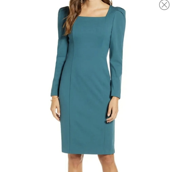 Rachel Parcell designer green long sleeve fitted midi dress Size Medium - Picture 2 of 6